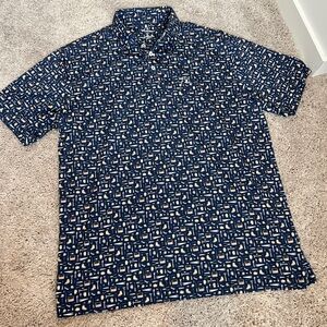 Rhoback Navy and White Construction Print Polo